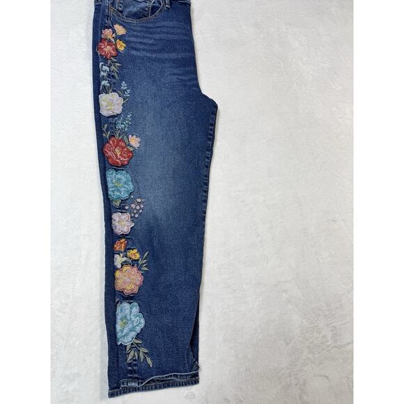 Driftwood Jeans Womens 32 Blue Denim Mid Rise Jackie Skinny Embroidered Boho - Picture 6 of 6
